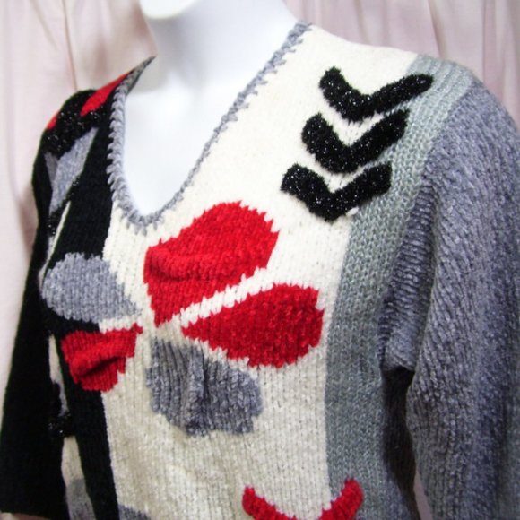 Gloria Vanderbilt, Sweater Boucle Red ,Gray, Black White, Size M NWOT - Picture 1 of 6